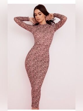 House of CB pink animal print fitted mesh dress NWOT